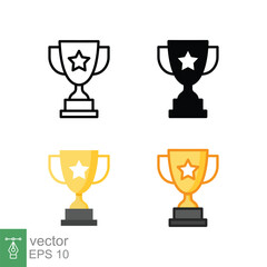 Trophy cup star icon in different style. Line, solid, flat, filled outline symbol for design. Winner, award, champ, contest, won concept. Vector illustration isolated on white background. EPS 10.