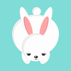 Rabbit sitting cuddled up to the floor.Isolated flat style object. Easter Bunny.