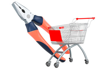 Fototapeta premium Pliers with shopping cart, 3D rendering