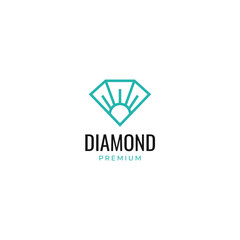 Naklejka premium Diamond with sun logo in mono line style design vector illustration