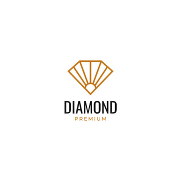 Diamond with sun logo in mono line style design vector illustration