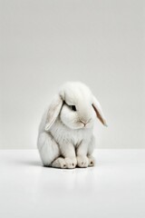 Lonely Easter bunny on white background. Generative AI.