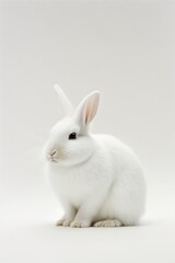 Fototapeta premium Lonely Easter bunny on white background. Generative AI.