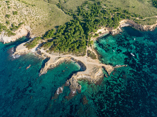 Aerial view, Colonia de Sant Pere near Betlem, Cap Ferrutx., Region Arta, Mallorca, Balearic...