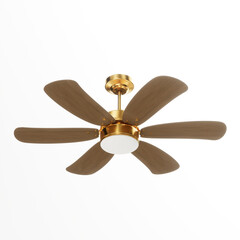 Ceiling Fan on White Background. with Ceiling Light Lamp, 3d render color gold