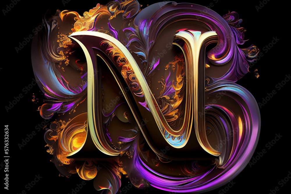 Wall mural a very colorful abstract design on a black background with a gold and purple swirl on the bottom of 