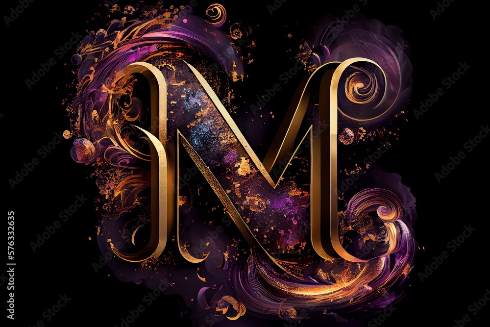 Wall mural a very colorful abstract design on a black background with a gold and purple swirl on the bottom of 