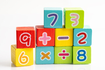 Math number colorful on white background, education study mathematics learning teach concept.
