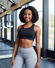Fototapeta na wymiar Fit African American woman in gym. Generated by AI