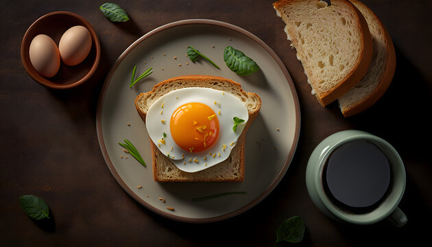 delicious breakfast, with toast, baicon fried eggs, generative ai