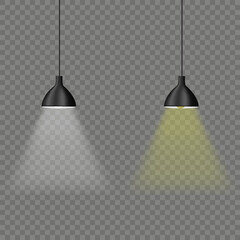 Ceiling lights with yellow and white bulbs, isolated on transparent background