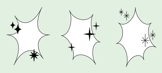 Set of vintage Y2K stars, bling, sparkle icons