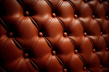 Fototapeta premium Brown Leather Upholstery With Buttons, Texture Background. Generative AI