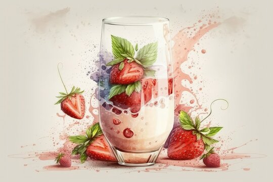 a chilled glass of homemade strawberry smoothie. Generative AI