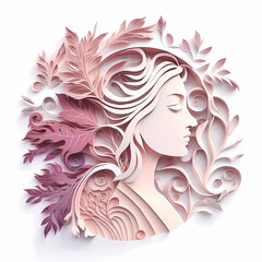 Beauty Women And Floral Paper Cut Design Style. Generative AI