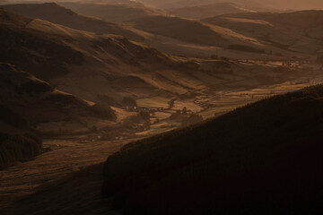 A beautiful dark Welsh valley at dawn in the UK