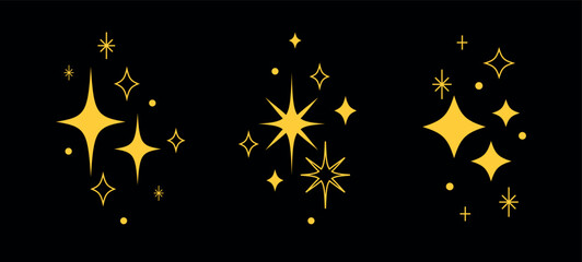 Set of vintage Y2K stars, bling, sparkle icons