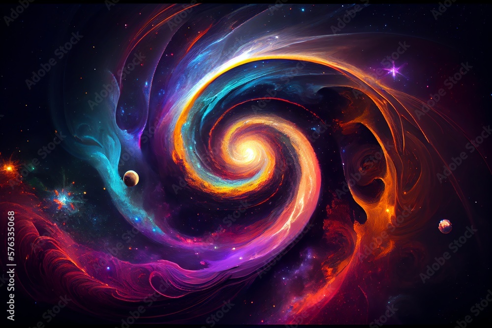 Wall mural colorful abstract spiral galaxy in space. generative ai