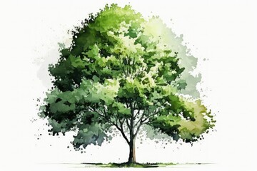 tree height, materials for landscape design, garden setting, abstract watercolor painting of a green tree silhouetted against a white background. Generative AI