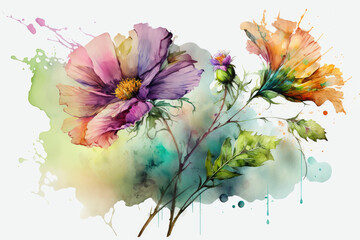 Watercolor illustration of a flower, generative AI