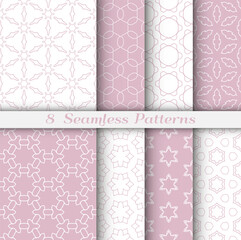 Set of seamless hexagon patterns in arabian style. Stylish geometric line art background. Repeating lace texture for wallpaper, card, invitation, banner, textile fabric print. Tribal ethnic ornament