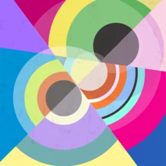 Draagtas colorful abstract background composition, with circles, semicircles, paint strokes and splashes © Kirsten Hinte