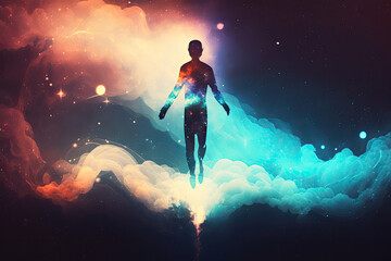 Obraz na płótnie Canvas Human soul levitating in astral space, generative AI