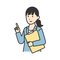 資料を持って指をさすスーツを着た女性のイラスト素材