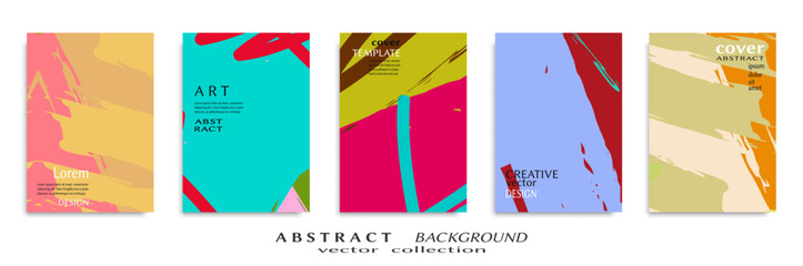 Abstract backgrouns set, grunge texture. Minimalistic art, brush strokes style. Design for card, brochure, banner idea, book cover, booklet print, flyer sheet a4. Collage page, web header template.
