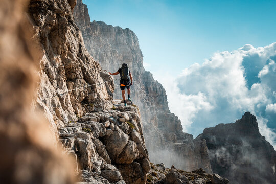Rock climbing on via ferrata