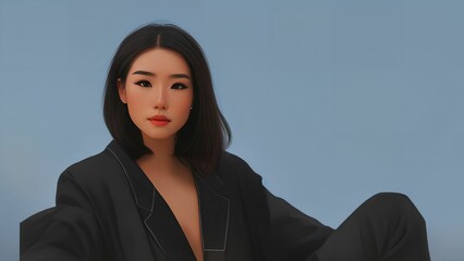 illustration portrait of asian woman, generative art by A.I.