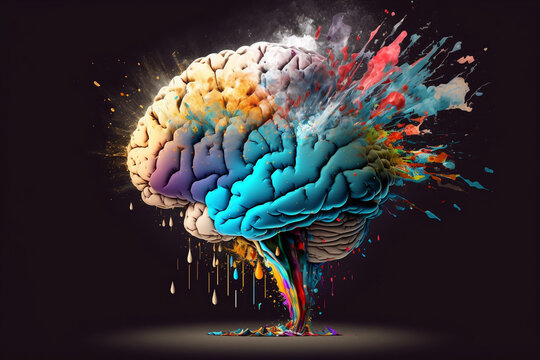 Concept art of a human brain exploding with knowledge and creativity. Generative AI