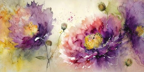 beautiful art illustration of a painting of flowers in a watercolor style, modern painting, generative AI