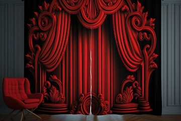 Red velvet curtain as a backdrop. Generative AI
