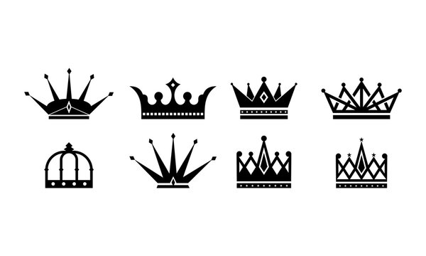 king crown black silhouette vector set logo