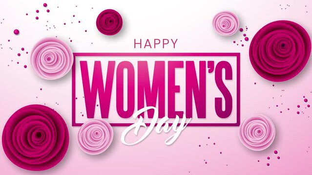 Happy Women's Day 8 March with Flowers and Text Background, 8 March, Happy International Women's day, 4k Animation