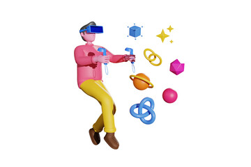 Boy taking VR space experience  3d illustration