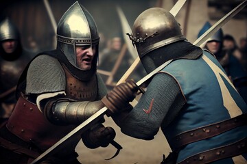 Medieval Soldiers Fighting. Generative AI