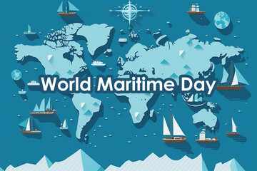 World Maritime Day Background Illustration, Happy World Maritime Day, Holiday concept, World Map, created with Generative AI