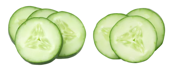 Fotobehang Sliced cucumber isolated, transparent png, PNG format, cut out, collection. © natthapol