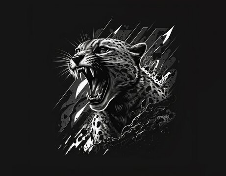 Roaring wild cheetah illustration in black background