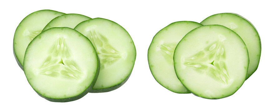 Sliced cucumber isolated, transparent png, PNG format, cut out, collection.