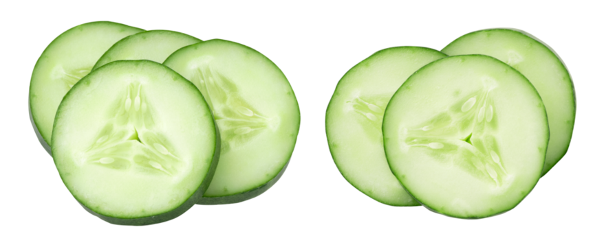 Sliced cucumber isolated, transparent png, PNG format, cut out, collection.