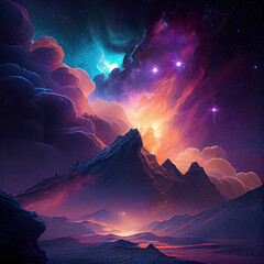 Journey Through the Cosmic Landscape: A Colorful Exploration of the Milky Way, Galactic Clusters, and Star Clouds in the Vastness of Space. Clue: galactic, universe, texture