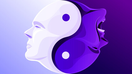 Yin yang symbol. Two abstract human heads