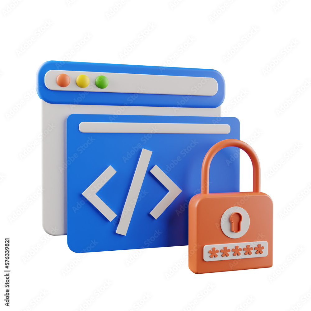 Poster 3d web security. icon isolated on white background. 3d rendering illustration