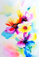 Naklejka na ściany i meble Beautiful flowers watercolor painting wallpaper. AI generated illustration