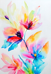 Fototapeta na wymiar Beautiful flowers watercolor painting wallpaper. AI generated illustration