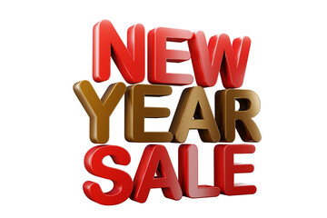 3D render of New Year, new promotions! Take advantage of our big sale and get up to 50% off on all items, including 3D illustrations and red text designs