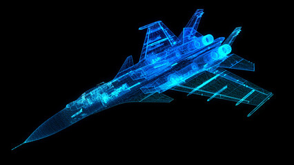 Fototapeta na wymiar Military Jet from. Air plane lines and connected to 3d form. 3d rendering.